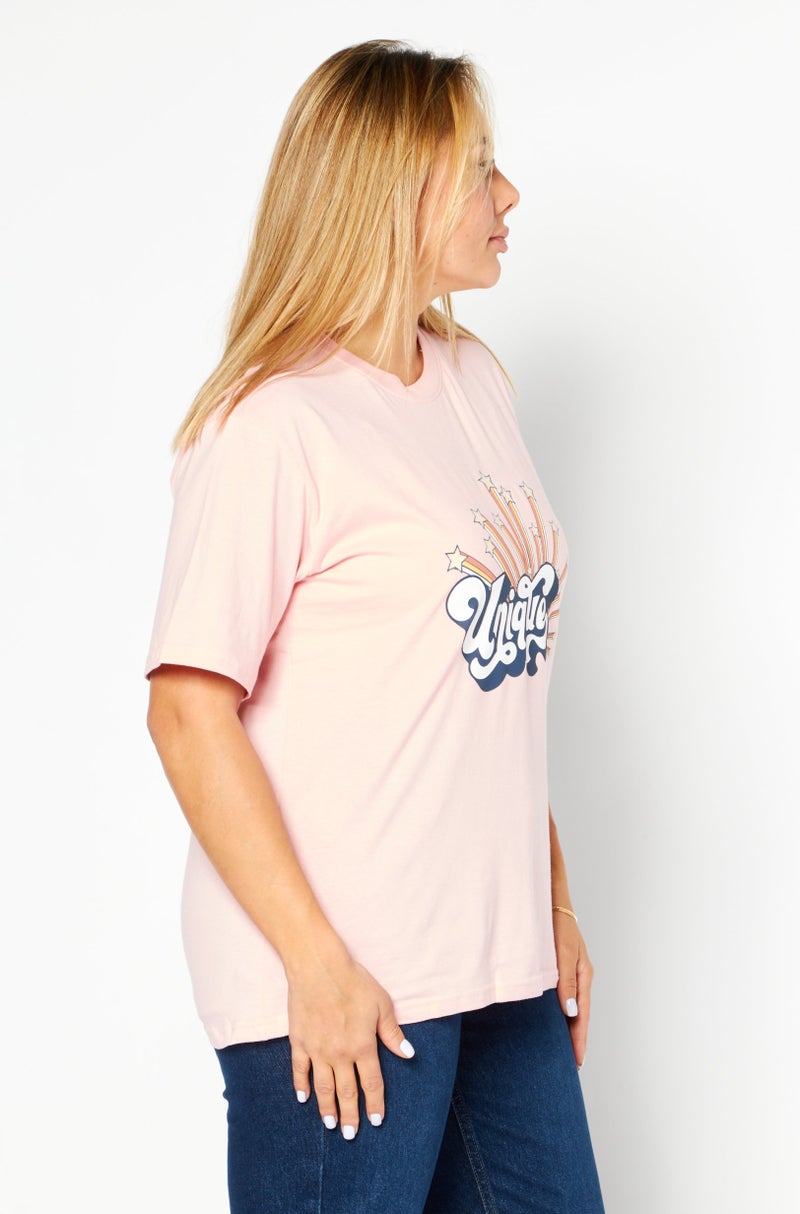 Ocean Pacific تي شيرت نسائي بأكمام قصيرة وياقة دائرية، مطبوع برسومات، وردي - Image 2